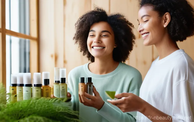 천연화장품 맞춤형 추천 서비스 - **Prompt:** A serene woman, in her late 20s or early 30s, with beautifully moisturized, glowing skin...